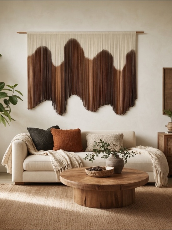 Anthropologie Other - NEW Anthro XL Boho Tapestry Wavy Brown Macrame Woven Dyed Yarn Wall Hanging 58"
